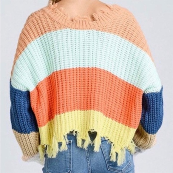 STORIA Distressed Color Block Cropped Sweater🌈 - Picture 3 of 15